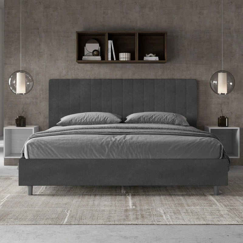 Letto imbottito Matrimoniale 180x210 cm Agueda - Contenitore,Microfibra,Grigio
