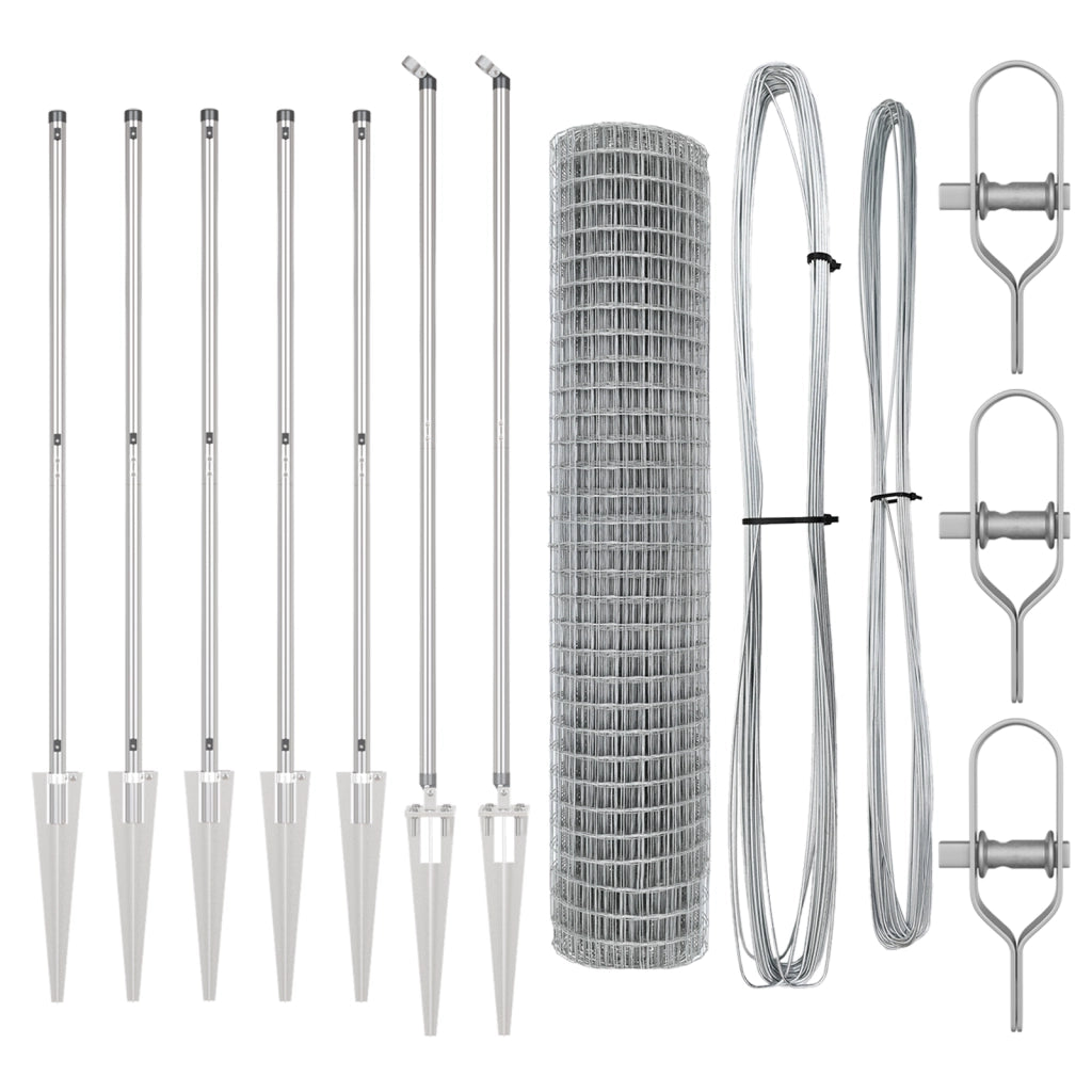 Recinzione Euro con 7 Pali a Picco 1.6x10 m in Acciaio Galvanizzato