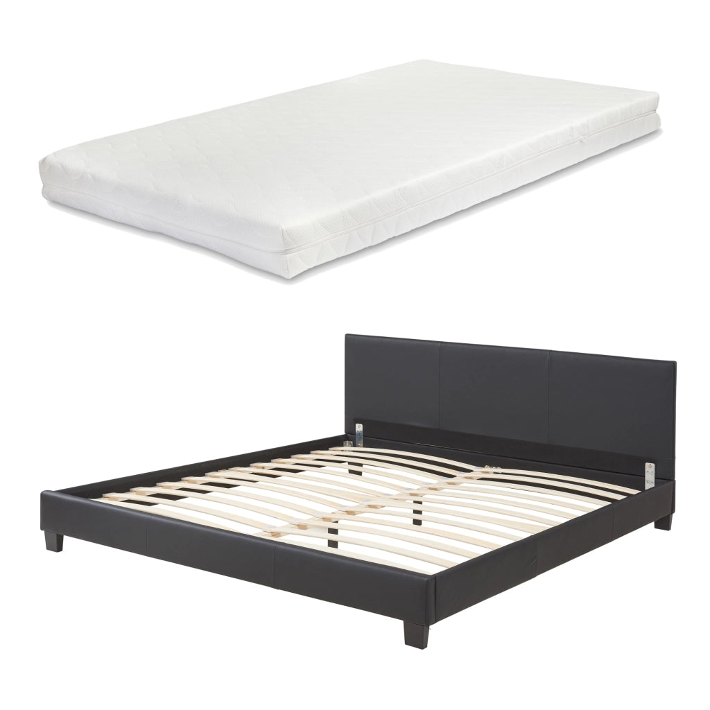 Letto Matrimoniale Albacete con Testiera Alta e Materasso 160x200 cm Similpelle Nero Corium