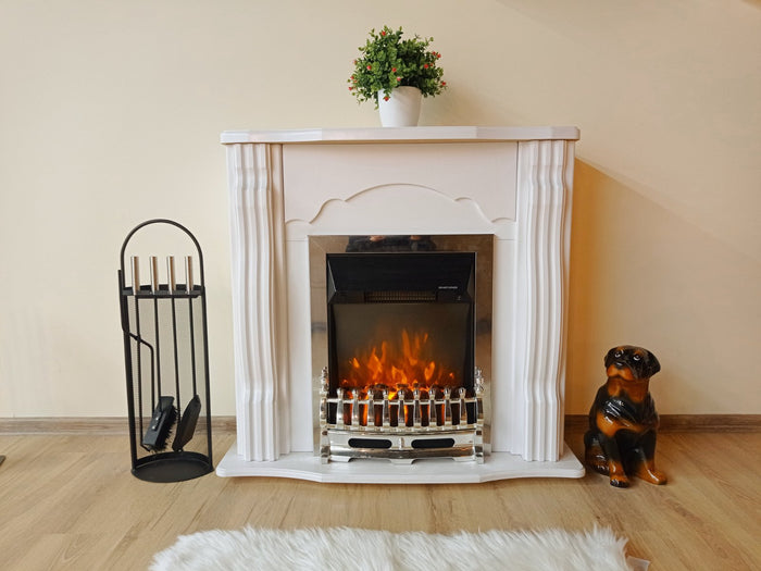 Camino Elettrico da Pavimento 88,3x95x30 cm Effetto Fiamma 2000W Classic & Galileo Silver Bianco