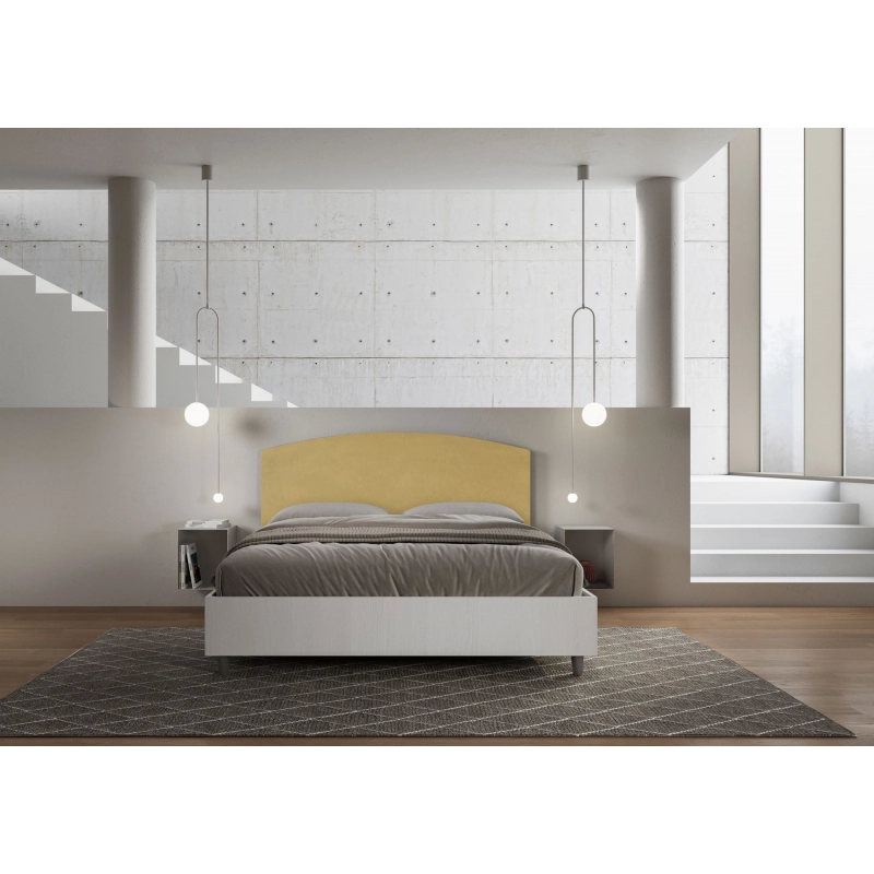Letto Matrimoniale 160x190 cm struttura bianco frassino testata Antilia - Con rete,Microfibra,Ocra
