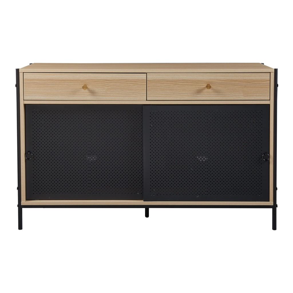 Mobile Porta TV Tysnes con 2 Cassetti e Scomparto Chiuso - Effetto Rovere / Nero [en.casa]
