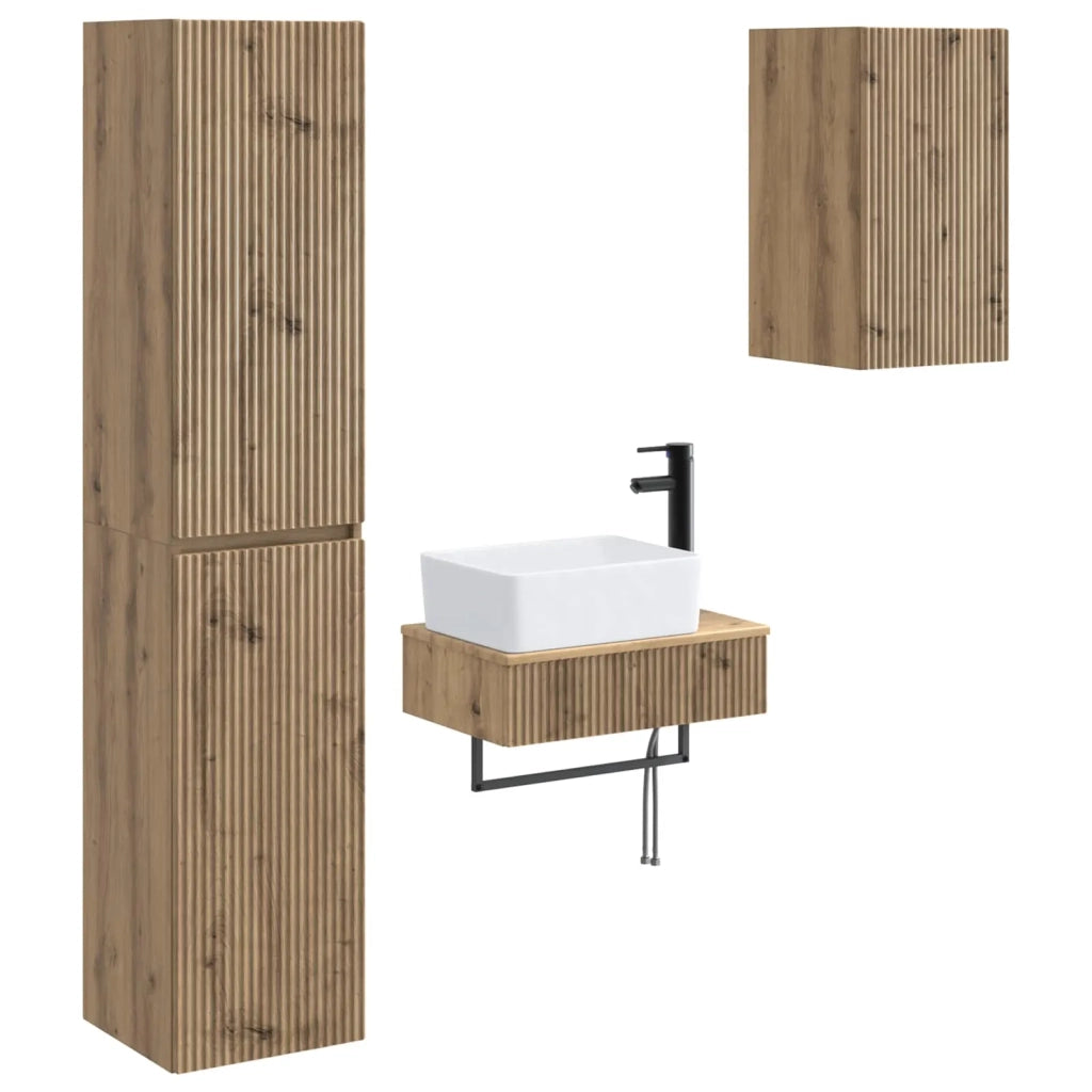 Set di mobili per il bagno 3 pz Rovere Artigianale 3406062