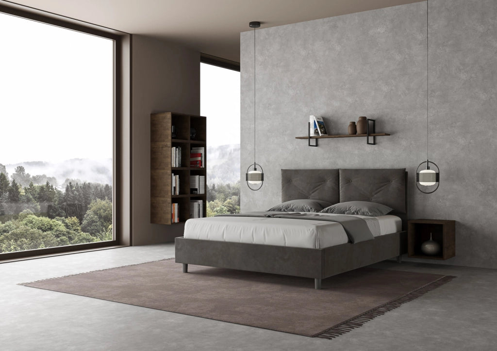 BS COM Letto queen size senza rete imbottito 150x200 microfibra grigio Large