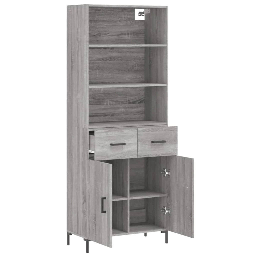 Buffet credenza cassettiera armadio mobile contenitore organizer cucina soggiorno salotto rovere Sonoma alto 69,5 x 34 x 180 cm legno ingegnerizzato grigio 02_0035422