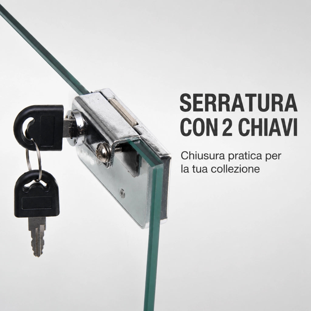 Vetrina espositiva in vetro con serratura, struttura nera, 42,4x36,3x125,2cm, mobile espositore per collezioni e modellini