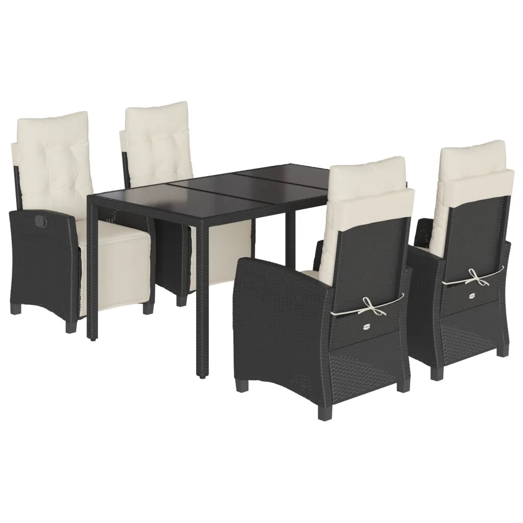 Set da Pranzo da Giardino 5 pz Nero con Cuscini in Polyrattan 3212884
