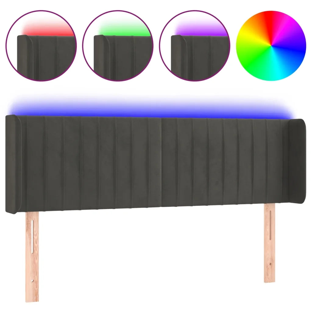 Testiera a LED-Testata con LED Grigio Scuro 147x16x78/88 cm in Velluto 889501