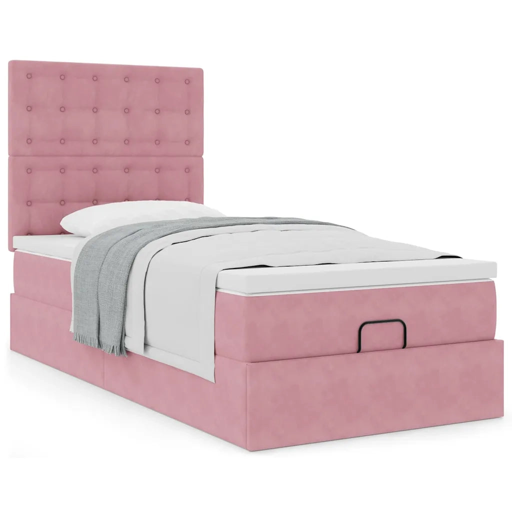 Struttura Letto Pouf con Materassi Rosa 90x190 cm in Velluto 3313588