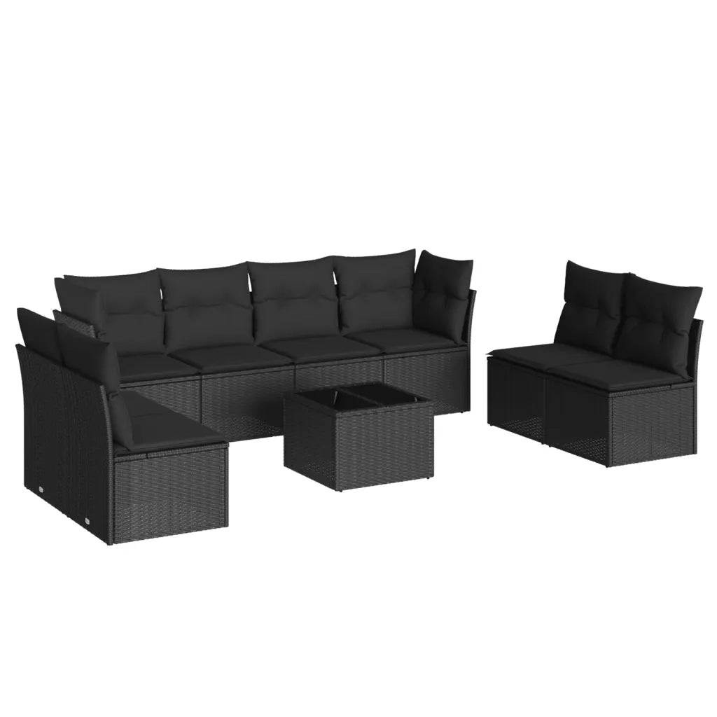 Set Divani da Giardino 9 pz con Cuscini Nero in Polyrattan 3249294