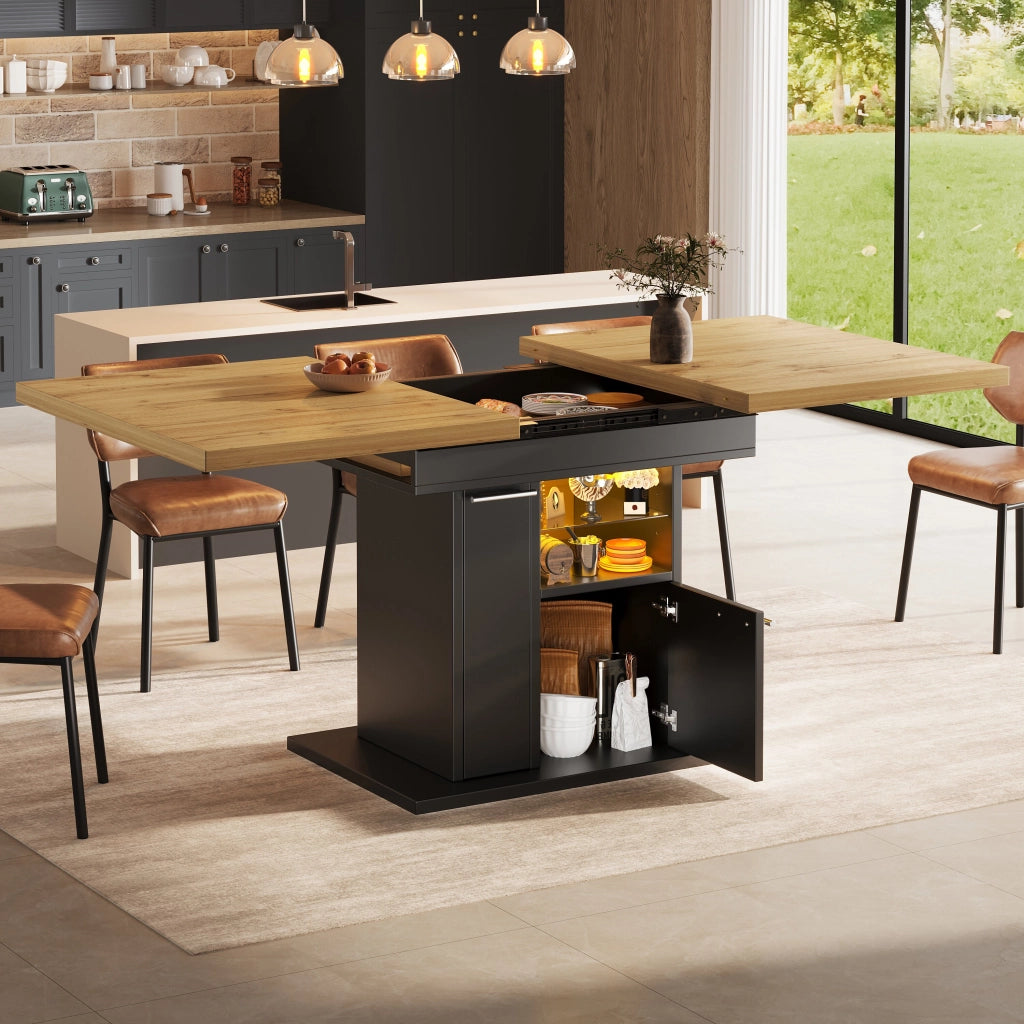 Tavolo da Pranzo Allungabile con LED e Vano Contenitore - per cucina - 140x80x77.2 cm - nero