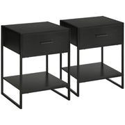 Set 2 Comodini 1 Cassetto 1 Ripiano 45x40x60 cm in Acciaio e Truciolato Nero