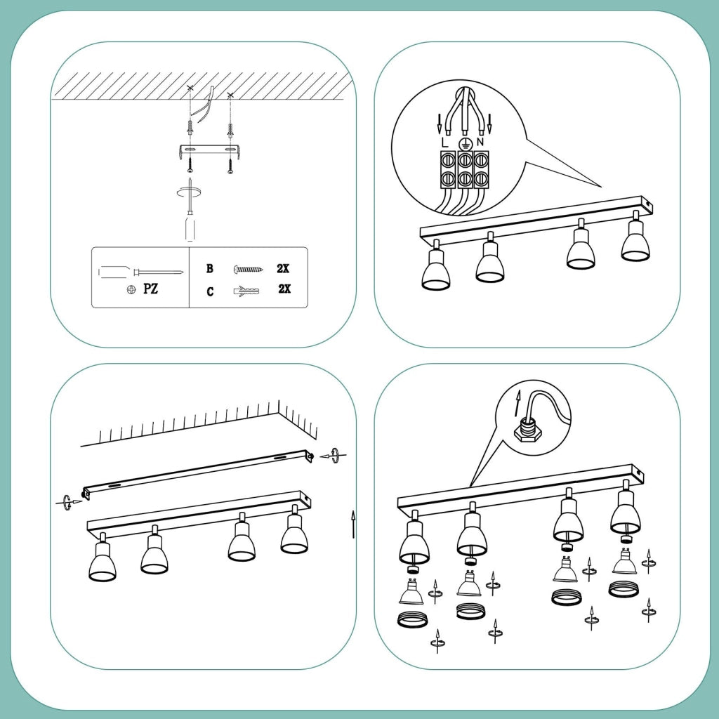 ZMH Faretto da soffitto neri 4 luci GU10 metallo orientabili per cucina ufficio soggiorno camera letto senza lampadina