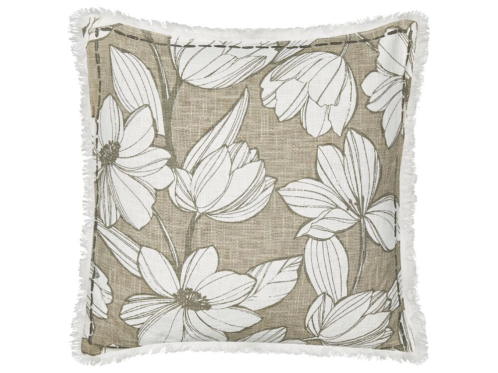 Set di 2 cuscini in cotone bianco e verde con motivo floreale e frange 45 x 45 cm con imbottitura stile boho