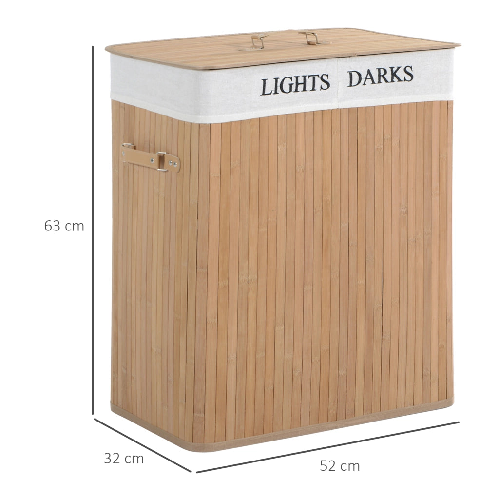 Cesto portabiancheria 100L in bambù con coperchio e sacco in tela, 52x32x63 cm, colore naturale