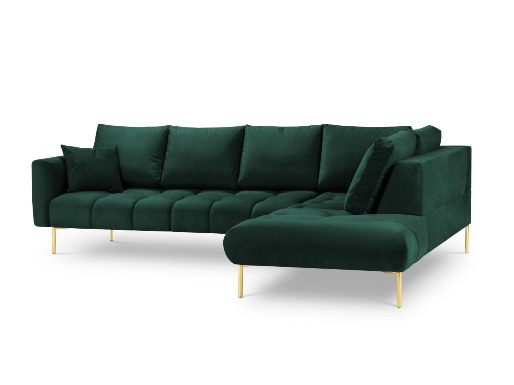 Cosmopolitan Design - Divano angolare destro "Hastings" 5 posti in velluto verde bottiglia 