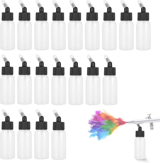 Kit di pennelli ad aria per pelle da 30ml - Polipropilene - Transparente - 10 pezzi - Chiusura di ventilazione - Adatto per pistole ad aria a doppia azione - Fusti per pennelli ad aria