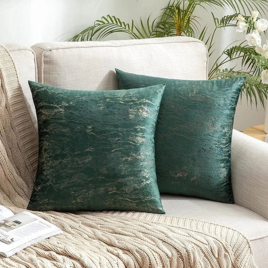 Set di 2 coperte di cuscino in velluto | Moderno kit di copertura per cuscini per divano e salotto | Verde scuro | 40 x 40 cm