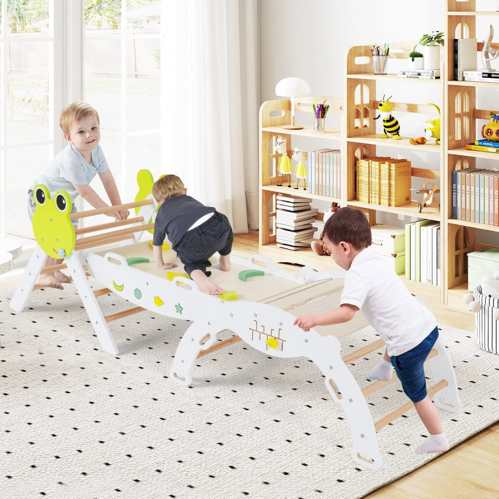 Giochi da arrampicata per bambini con rampa-Set montessori in legno a tema rana con gioco del labirinto Bianco