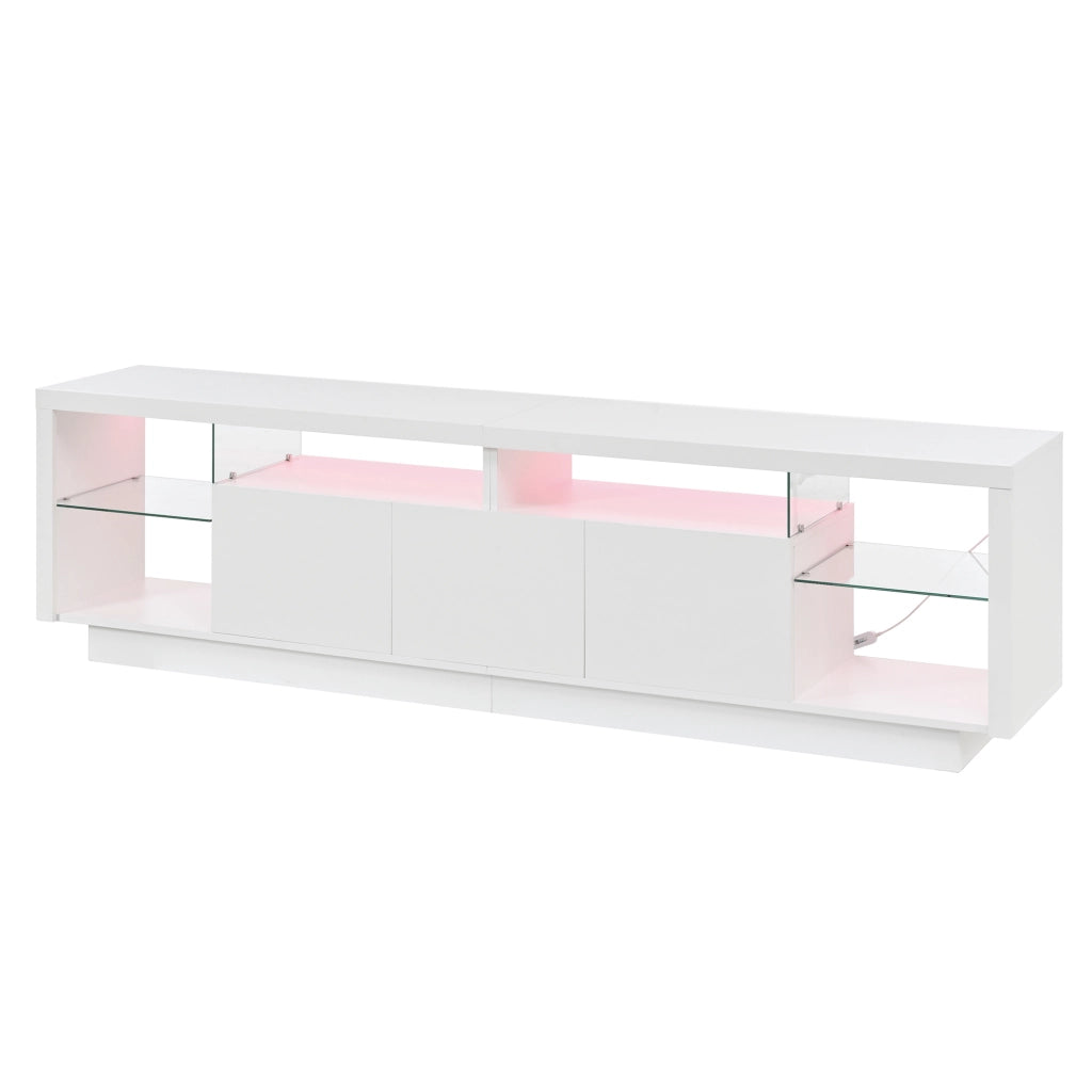 Mobile TV lucido, in truciolato, con ripiani in vetro, illuminazione a LED, bianco