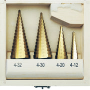Trade Shop - Set 4 Punte Frese Coniche Scalino Gradini Allargafori 4-32 4-30 4-20 4-12 -