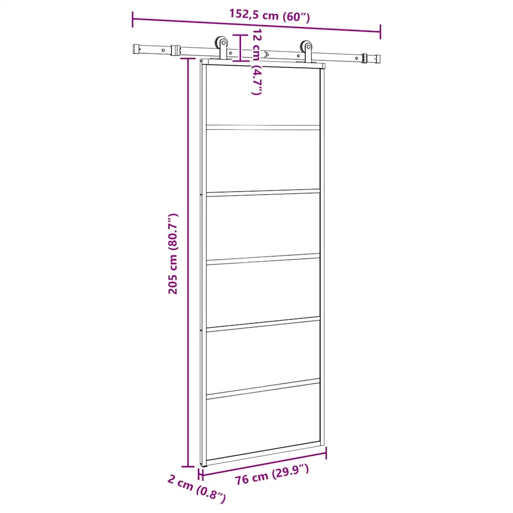 Porta Scorrevole con Ferramenta 76x205cm Vetro ESG Alluminio 3332827