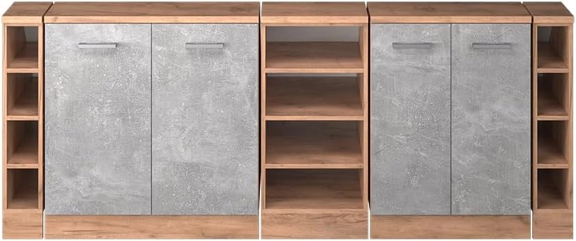 Set di mobili sottotetto Rion, Calcestruzzo, 210 cm Set di 5 carcasse armadio profondità 60 cm, adatto per il salvaspazio sotto tetti spioventi