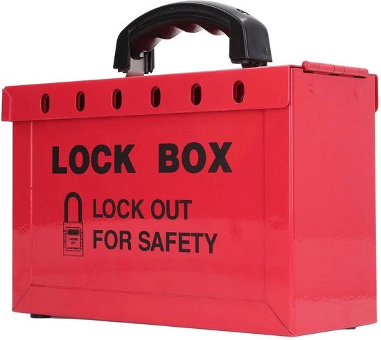 Scatola di Blocco e Sblocco Portatile - Acciaio Inossidabile - Coperchio Scorrevole - Maniglia Ergonomica - Grande Capacità - Blocco di Sicurezza con Chiusura a Grendine - Scatola di Sicurezza