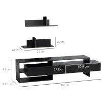 Mobile Porta TV Moderno con 2 Mensole in Legno, Vani Aperti e Armadietti, Nero