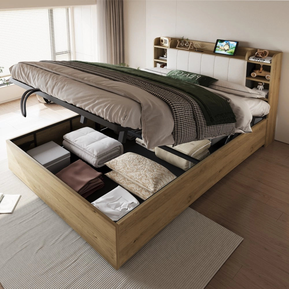 Letto Contenitore in Legno con Testiera e USB ¨C Xylo ¨C Matrimoniale 180x200