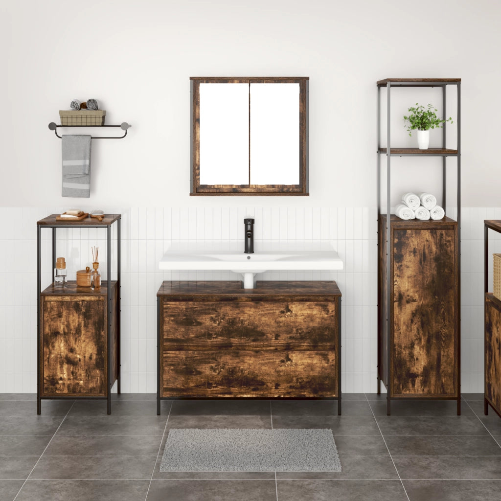 Set di mobili per bagno 3 pezzi in rovere fumÃ© in legno ingegnerizzato