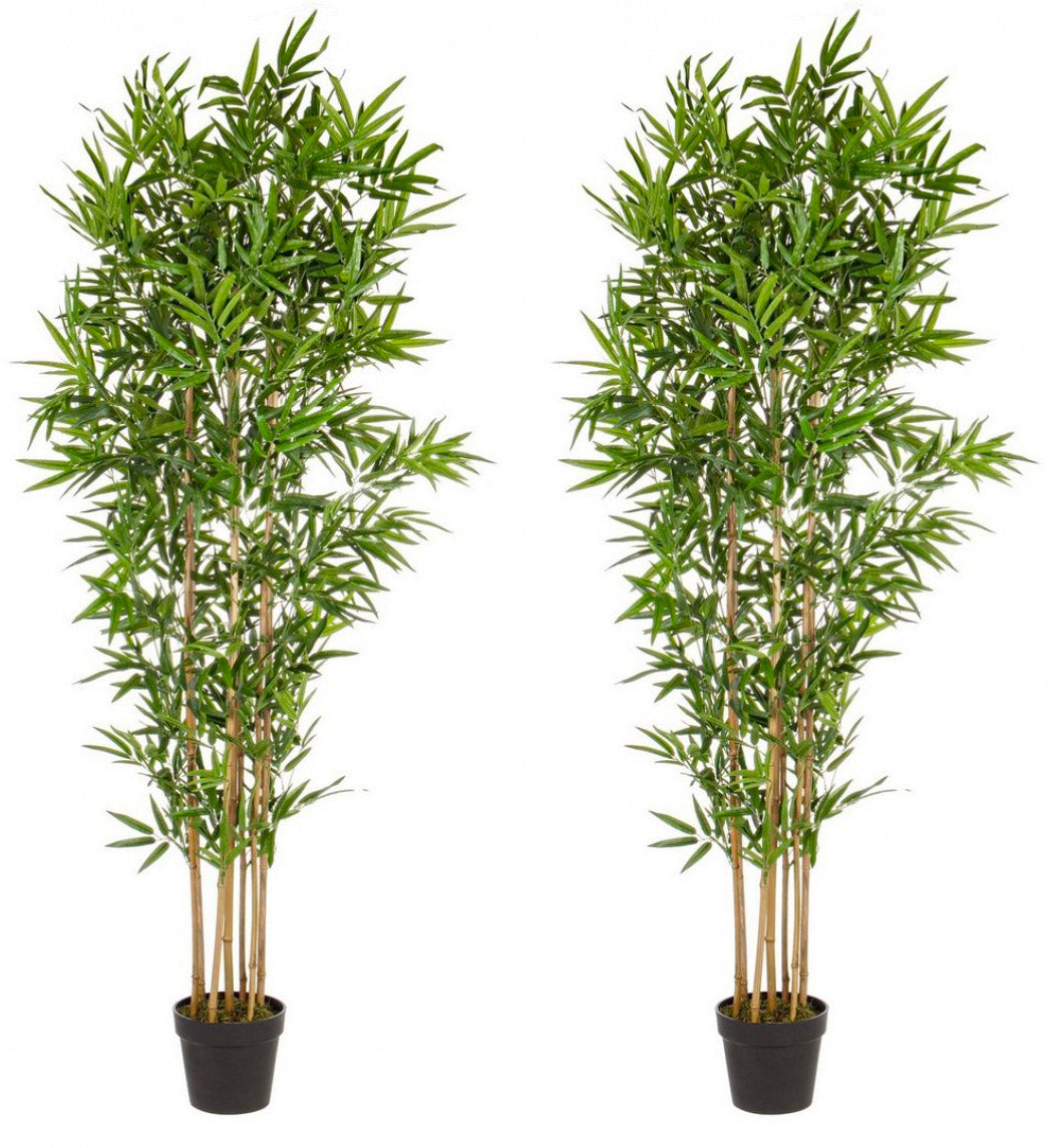 Set 2 Piante Artificiali di Bamboo 70x70x185 cm in Plastica con Vasi Verde