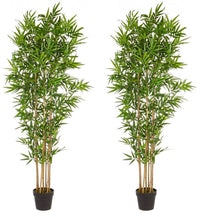 Set 2 Piante Artificiali di Bamboo 70x70x185 cm in Plastica con Vasi Verde