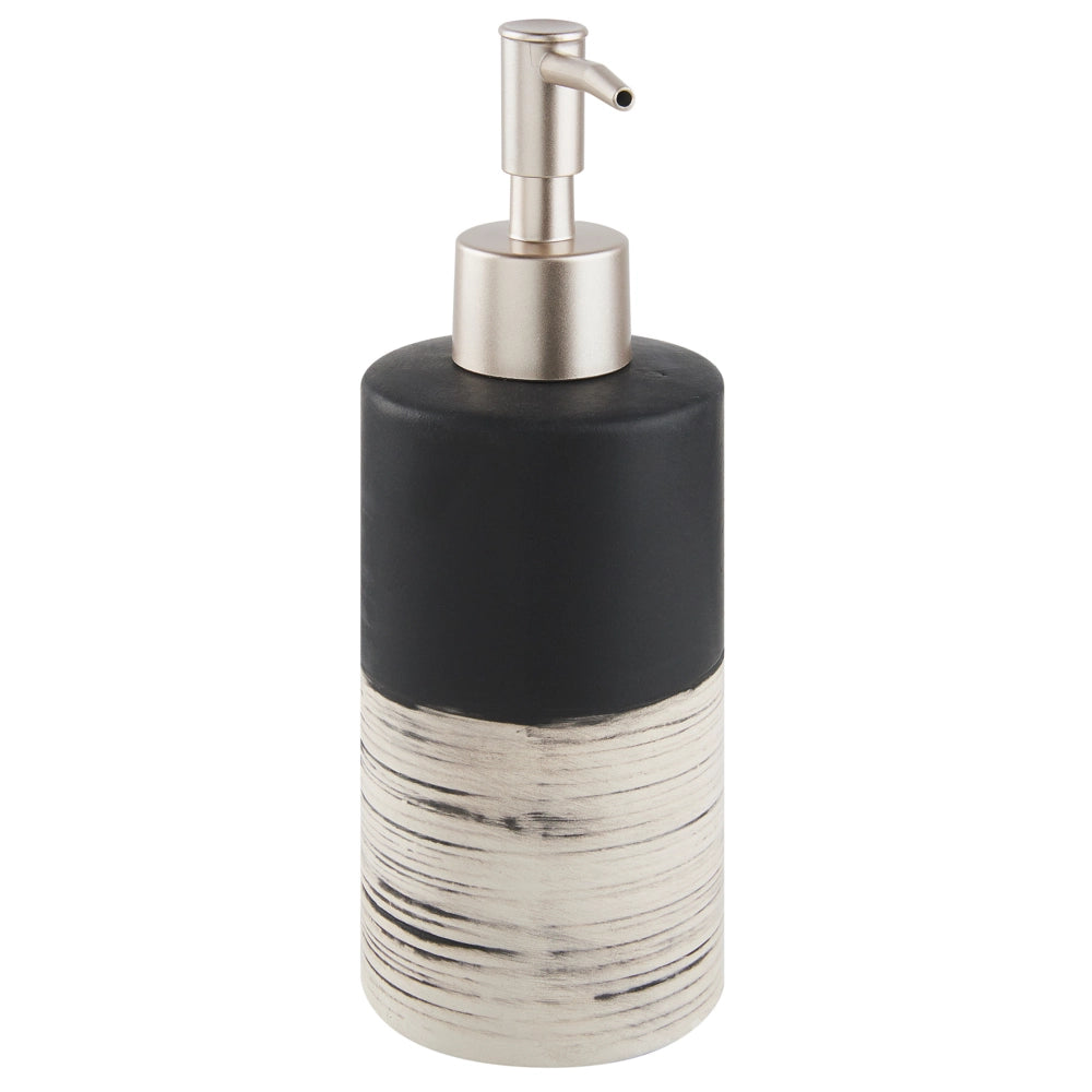 Set di 4 Accessori Bagno in Ceramica nera e beige dispenser sapone porta sapone portaspazzolini bicchiere