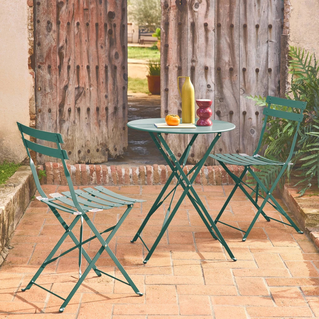 Set tavolo da giardino bistrot pieghevole in acciaio con 2 sedie,