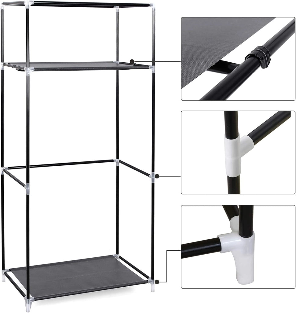 Armadio in tessuto, armadio pieghevole con asta di sospensione, armadio semplice, organizer per giocattoli, scarpe, borse, soggiorno, camera da letto, guardaroba, 75 x 45 x 160 cm, grigio