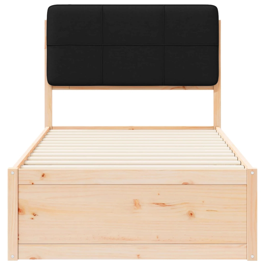 Letto con Testiera Rivestita Nero 75 x 190 cm Pino massello