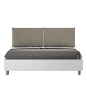 Letto matrimoniale contenitore doppia alzata 160x190 bianco frassino cuscini similpelle cappuccino Egos Appia