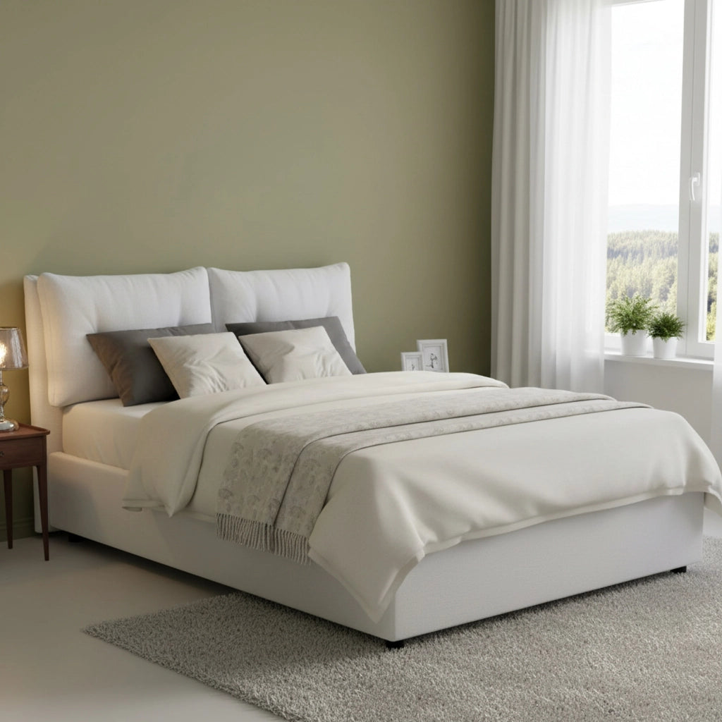 Letto Matrimoniale Calcite, Letto Matrimoniale Materasso Incluso Made in Italy, Bianco