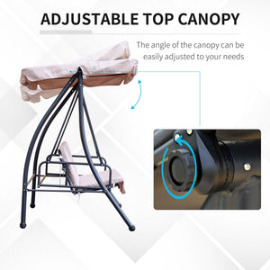 Dondolo 3 Posti 200x125x170 cm in Acciaio e Poliestere Beige