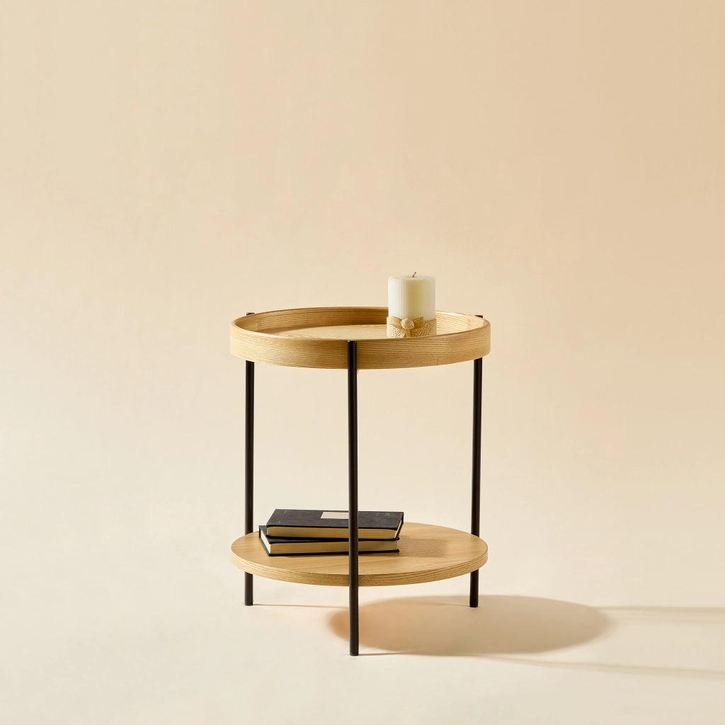 TAVOLINO rotondo 2 pezzi Ø69x38 cm e Ø44x48 cm Legno massello e MDF Naturale
