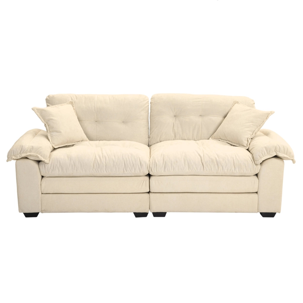 Divano 2 posti 214x89x93 cm con seduta profonda e cuscini rimovibili in ciniglia beige