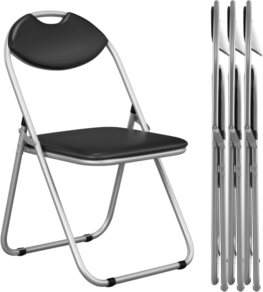 Set di 4 sedie pieghevoli, sedie da pranzo con telaio in metallo, sedute imbottite, maniglie, comode sedie da visitatore per soggiorno, ufficio, riunione, scuola