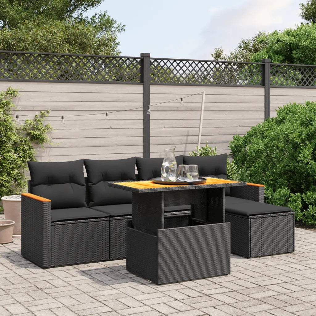 Set Divano da Giardino 6 pz con Cuscini Nero in Polyrattancod mxl 90391