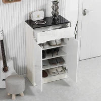 Scarpiera Slim da 12 Paia max per Ingressi con 3 Ripiani Regolabili e Cassetto, in Truciolato Bianco, 60x32x100 cm