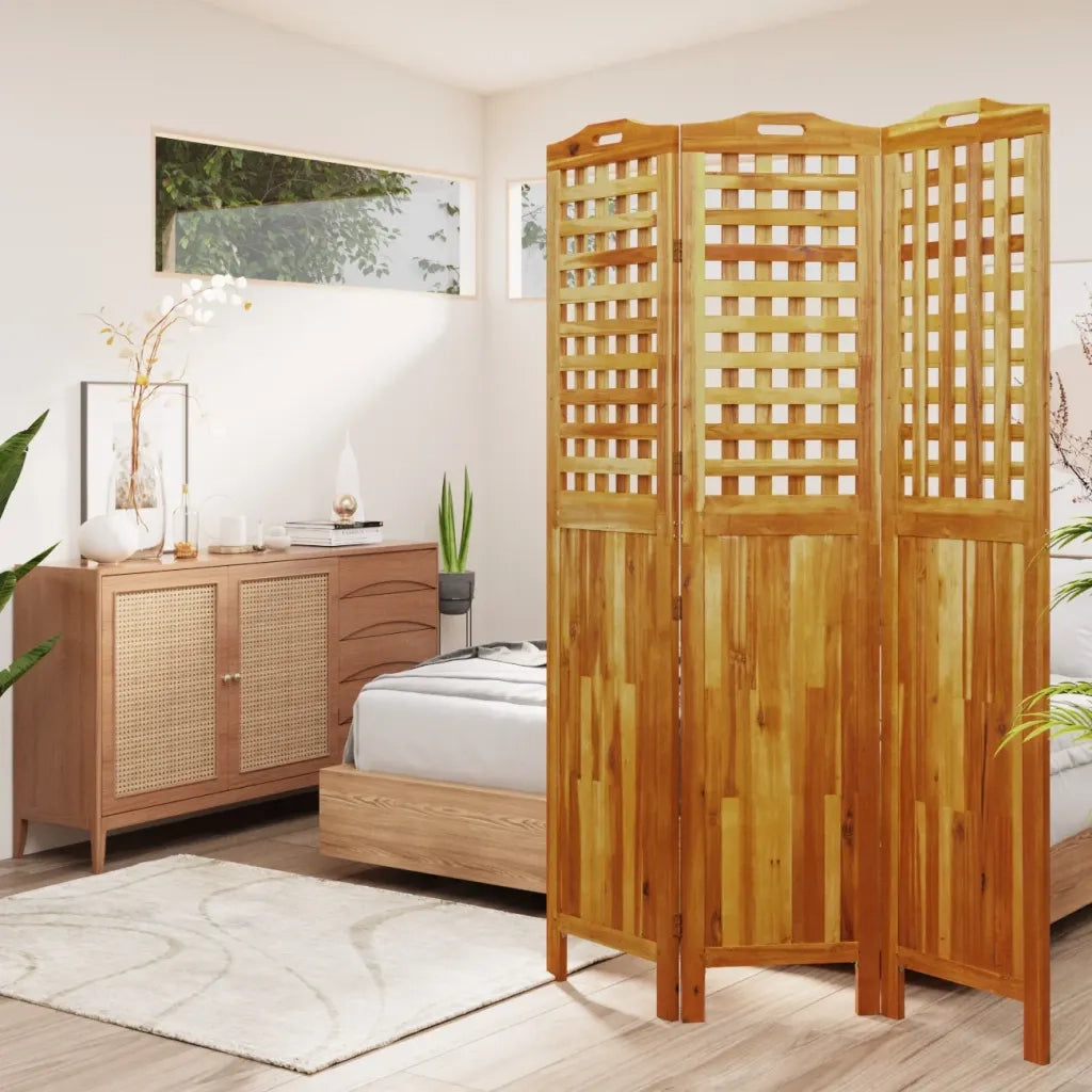 Divisorio Ambienti | Divider per stanze | Paravento a 3 Pannelli 121,5x2x180 cm Legno Massello di Acacia