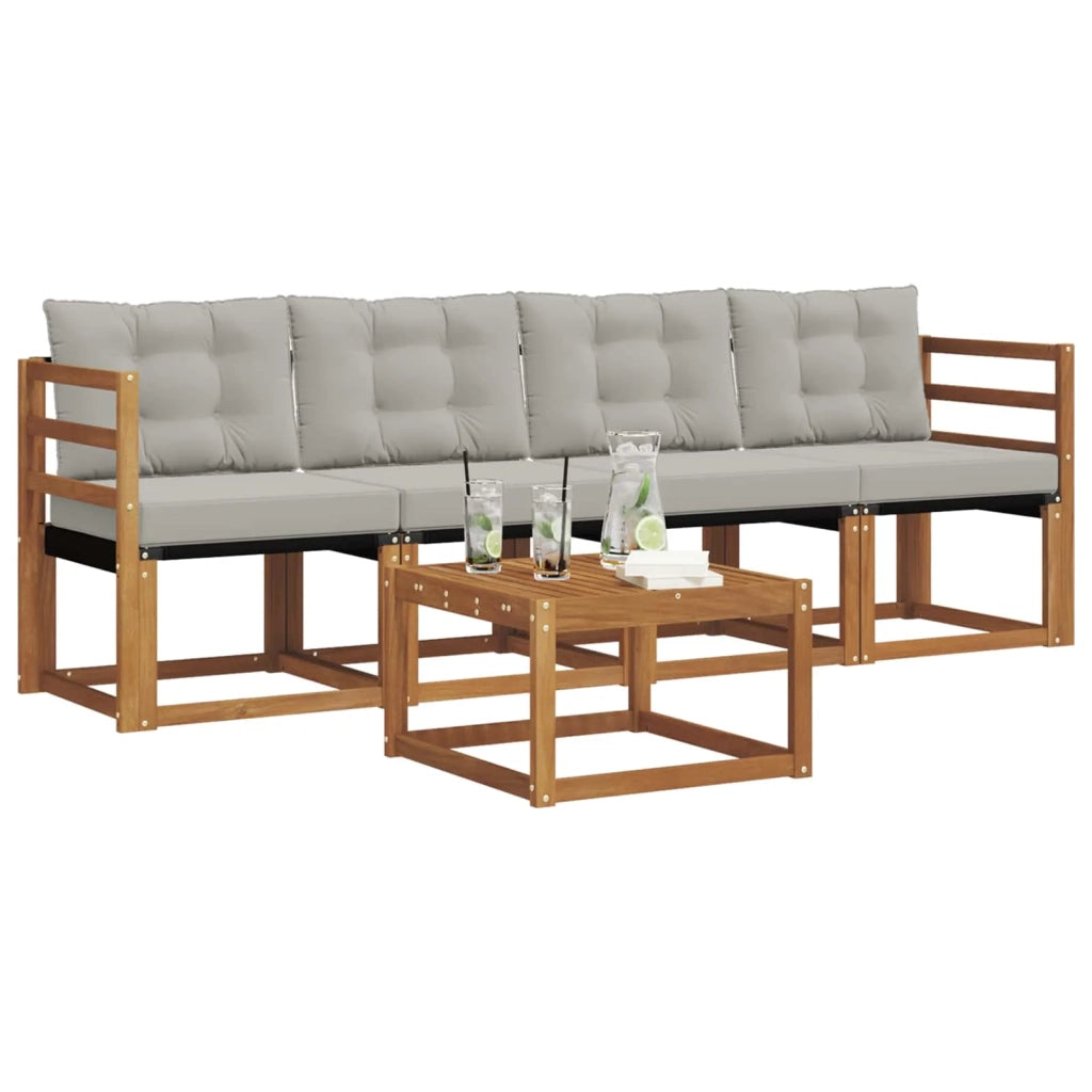 Set di divani da esterno 5 pcs Grigio Naturale e Chiaro