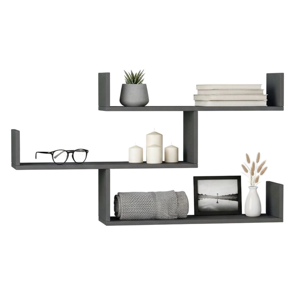 Mensola Amang, Scaffale, Ripiano a muro, Scaffalatura multiuso, 122x22h67 cm, Antracite