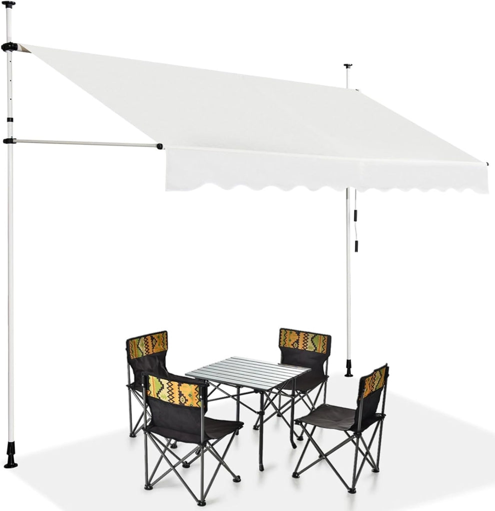 Tenda da Sole per Balcone, Tenda da Sole a Morsetto per Esterno, Regolabile in Altezza, Telaio Telescopico Senza Forare, Telo Resistente ai Raggi Solari (300 cm, Beige)