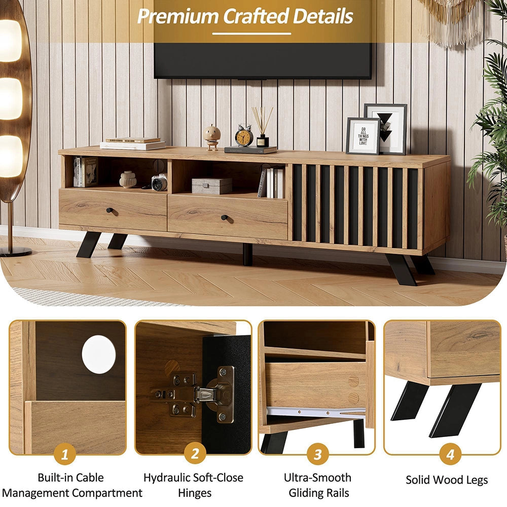 Mobile TV 150x38x44cm - Xylo - Piccolo, 2 Cassetti e 1 Anta, Colore Legno, fino a 60"